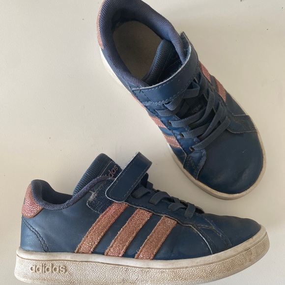 Navy & Pink Glitter Adidas slip on sneakers - Picture 7 of 9